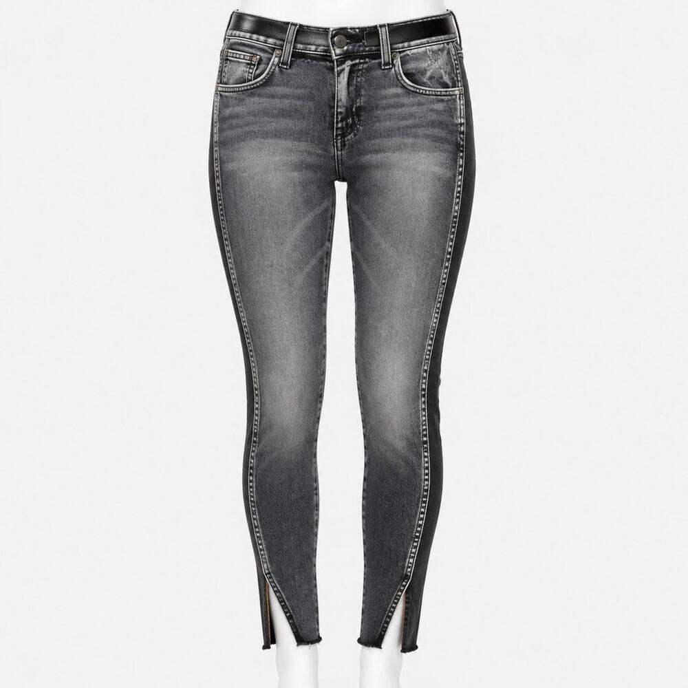 AMO Twist Two-Tone Dark & Stormy Jeans Women's 29 Gray Black Skinny Raw Hem